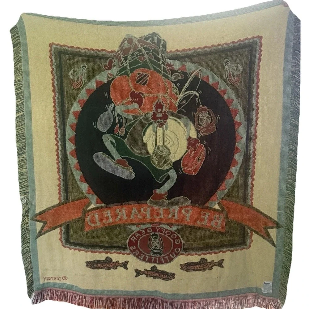 VTG Disney Goofy Gear Outfitters Tapestry Throw Blanket Camping Fishing 50x60